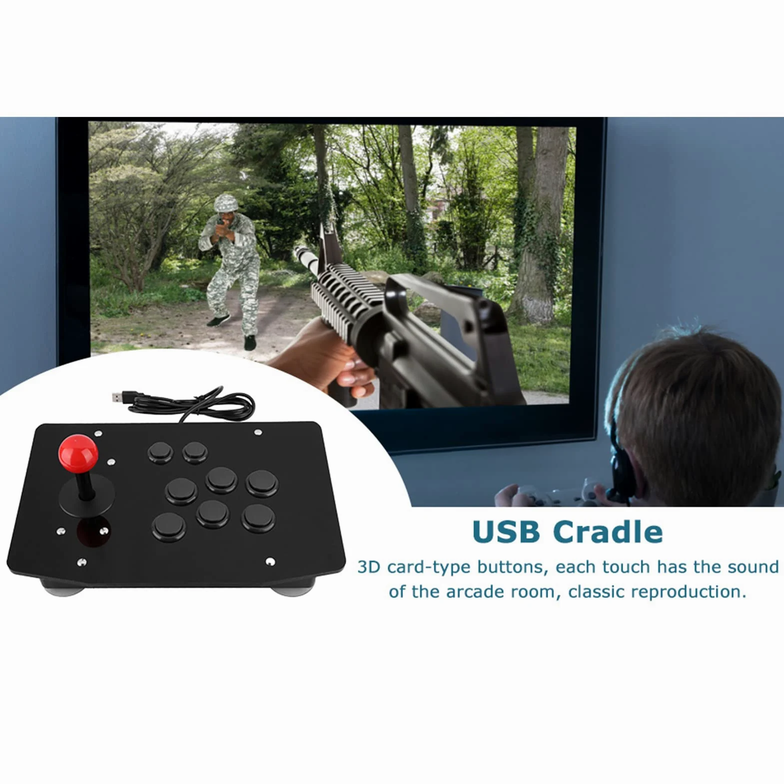 Fight Stick Joystick Rocker Game Joystick con 8 Pulsanti Game Handle Controller Game Joystick Fighting Stick per PC (Nero) usb arcade controller input 10 button Plug & Play TV-spel