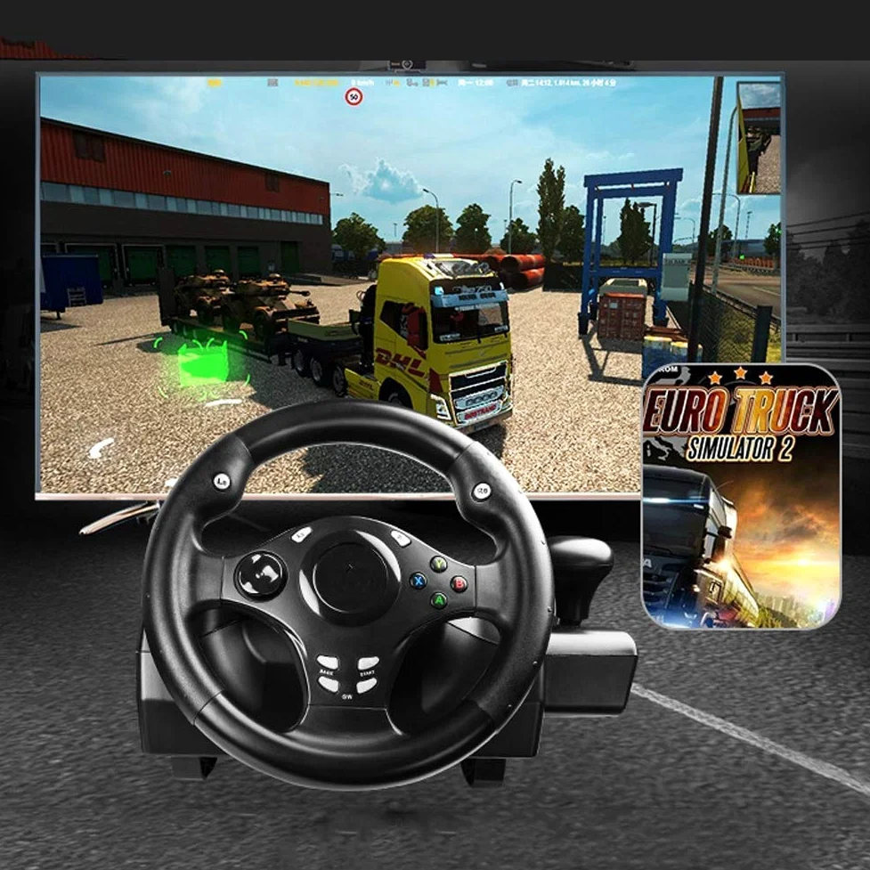 RajoNN Volante da Corsa 7 in1, Volante da Corsa con Feedback Driving Force con Pedali reattivi per PC, PS3, PS4, X-360, X-One, NS Switch, Android