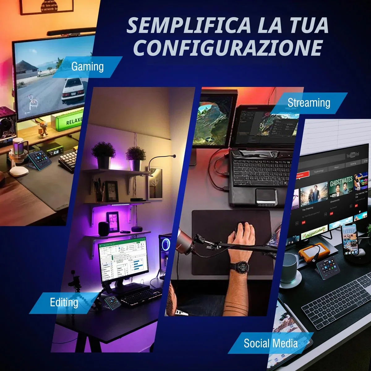 Tastiera macro, controller di flusso con 18 tasti programmabili, pad AI visivo personalizzabile, scheda audio USB per OBS, YouTube, scrivania ufficio, laptop, PC, Mac