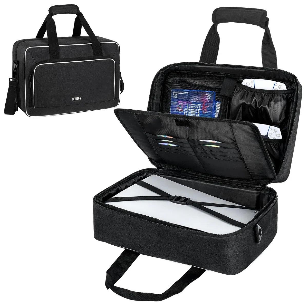 LEFOR·Z Custodia da trasporto compatibile con PS5/PS5 Pro/PS4, borsa da viaggio con imbottitura spessa, compatibile con Playstation 5/PS5 Digital Edition, controller, dischi di gioco, caricabatterie e