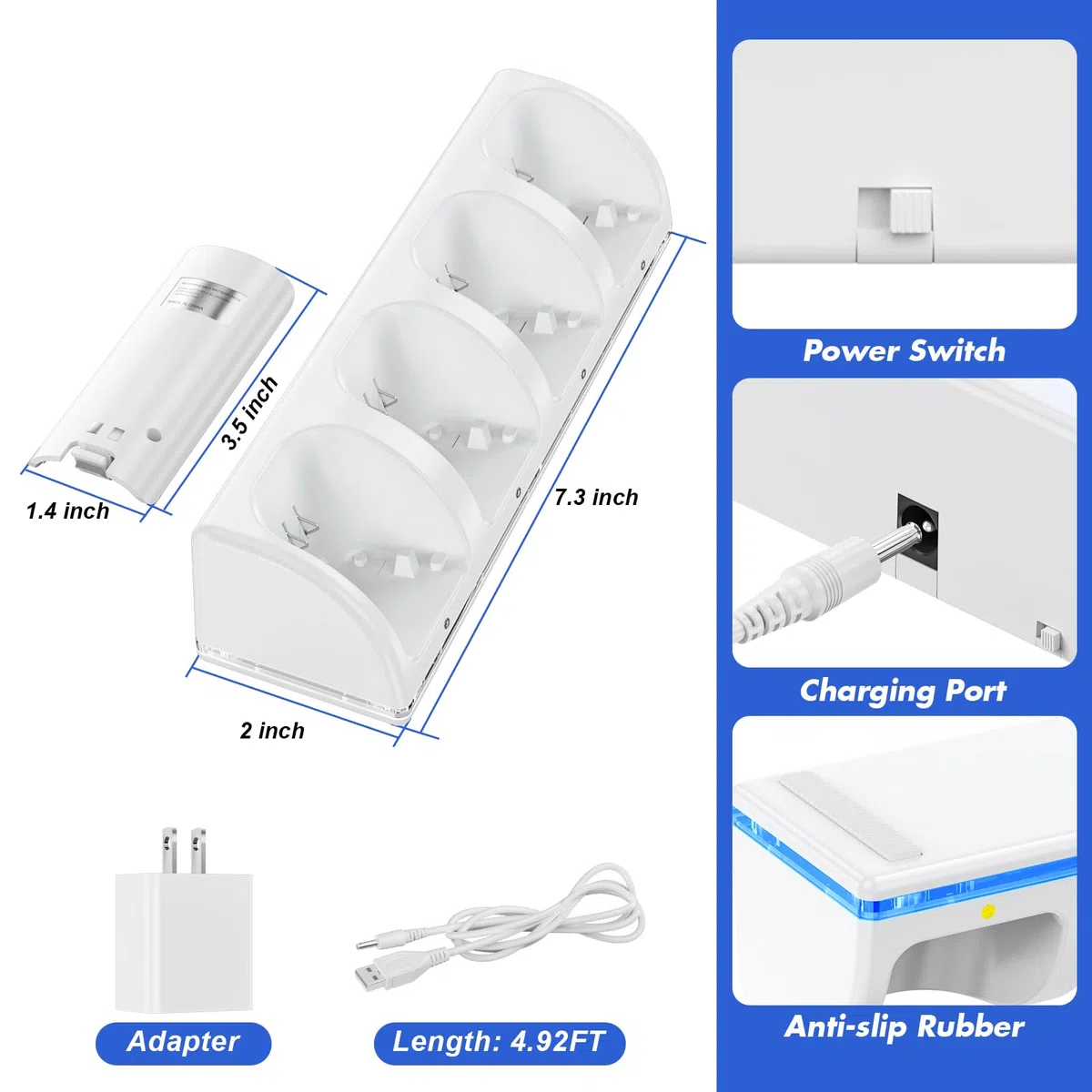 KEKUCULL Stazione di ricarica per Wii/Wii U con 4 batterie ricaricabili da 2800 mAh, stazione di ricarica controller per controller Wii, telecomandi non inclusi