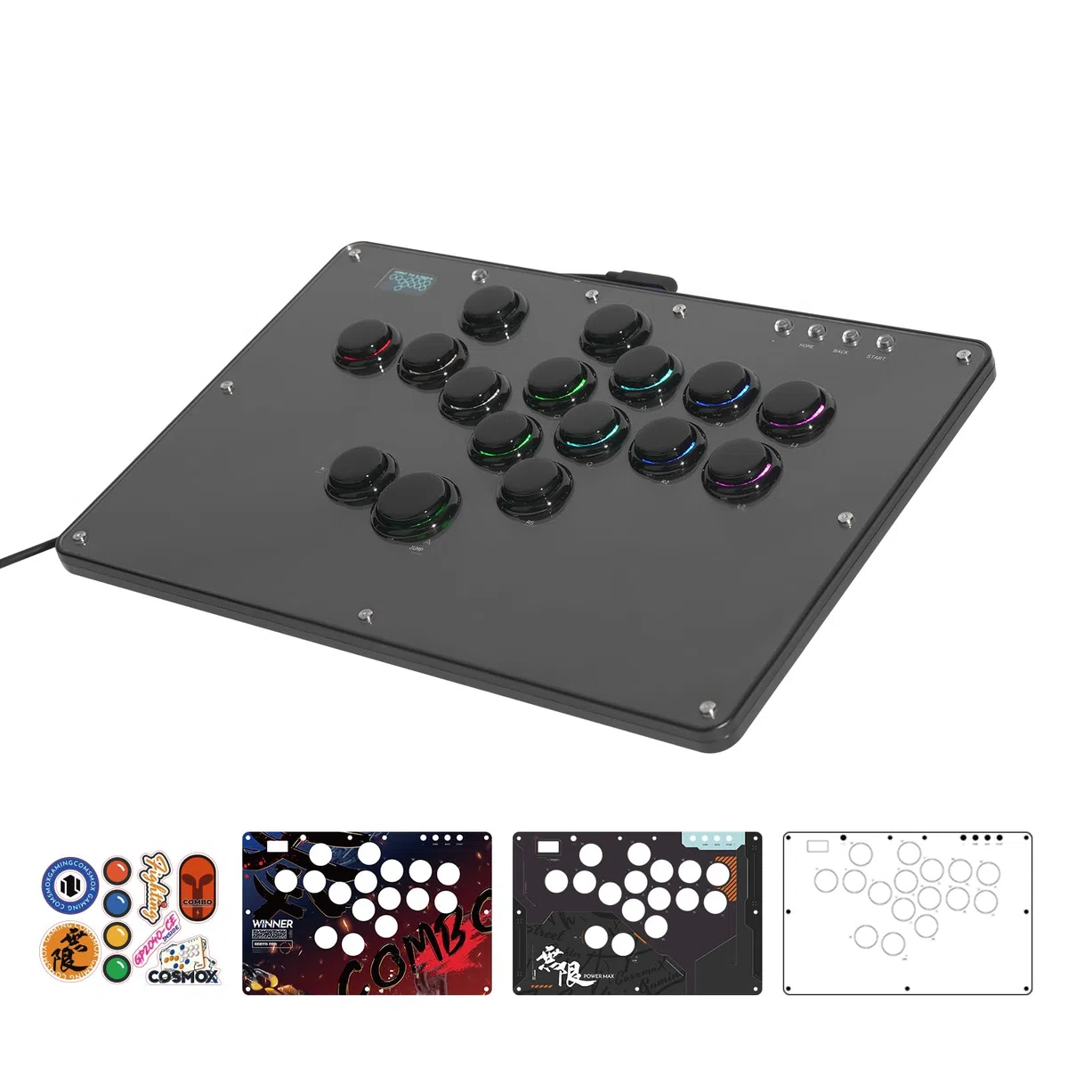 Haute42 - Controller senza leva U16 per giochi arcade: pannello graffiti fai da te, cerchi retrò, serie U16, interruttore a 16 tasti a basso profilo in cristallo, controller RGB personalizzato per