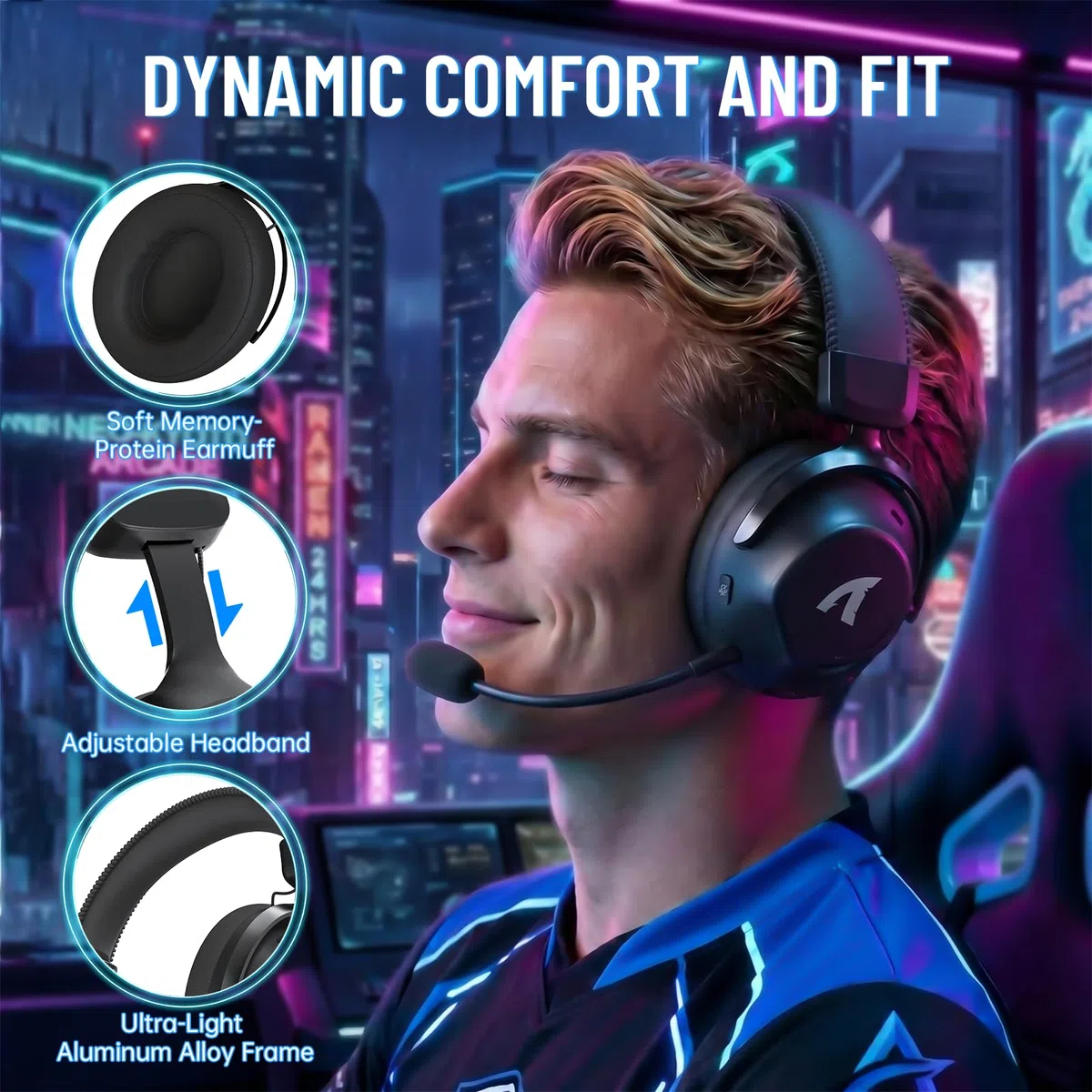 ATTACK SHARK L50PRO Cuffie Gaming Wireless Audio Surround 7.1 Modalità EQ Driver 53mm Connettività Tripla Batteria 1100mAh Cuffie Circumauricolari con Microfono Rimovibile Anti-Rumore,Nero