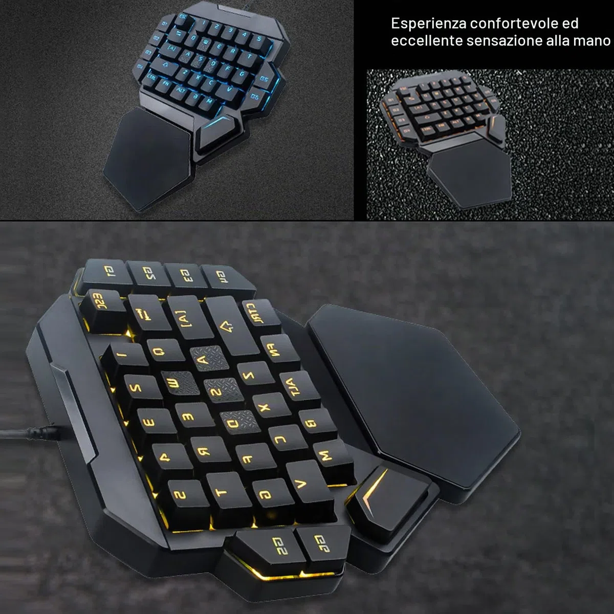 Tastiera da Gioco con Una Mano, Retroilluminata RGB 35 Tasti, Controllo Sensibile Accurato, 6 Tasti Programmabili, Design Ergonomico, Mezza Tastiera per PC Gamer