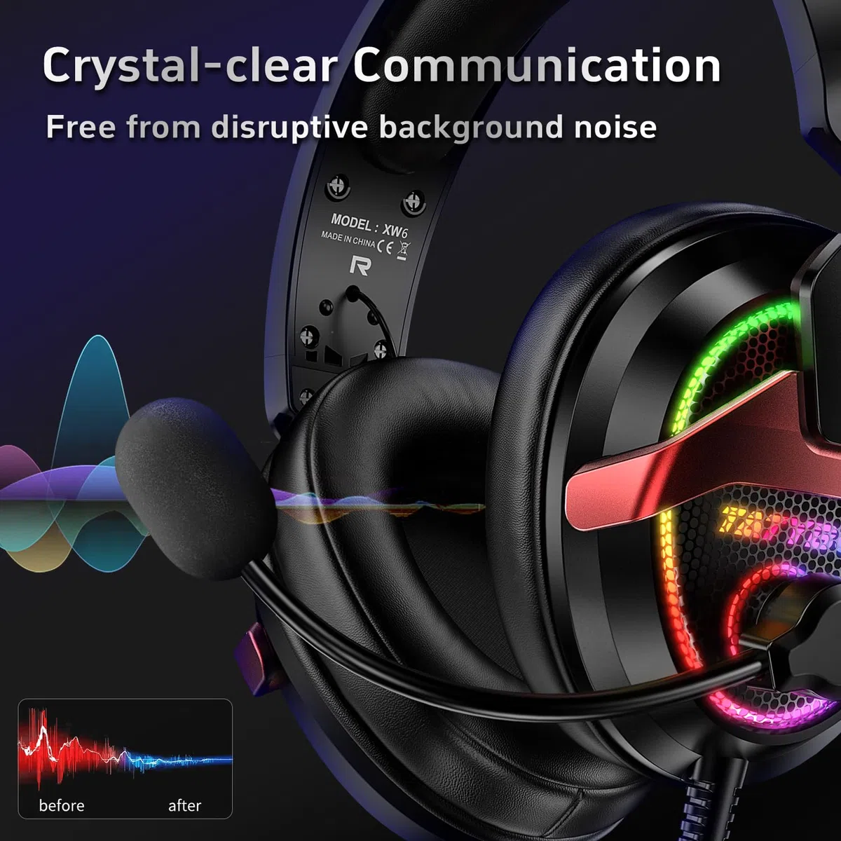 Tatybo Cuffie da gioco per PC con microfono, cuffie USB con suono surround 7.1, cuffie cablate da 3,5 mm per PS4/PS5/Xbox, RGB