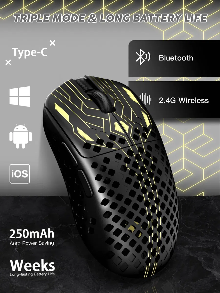 MAMBASNAKE M2 Ultra-Lightweight Wireless Gaming Mouse, PAW3395PRO Sensor 40000 DPI, 41g Carbon Fiber, Mouse Coiled Cable, Tri-Mode 2.4G/Bluetooth/Wired, 100M Clicks, Cloud Driver, Ergonomic Design