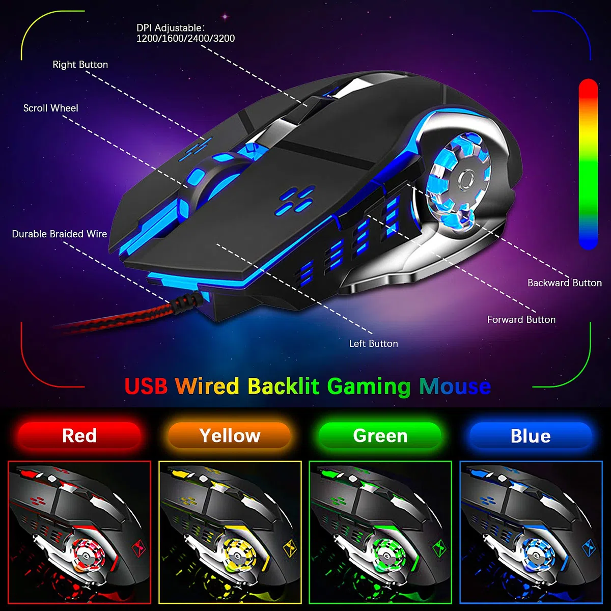 Tastiera da gioco wireless, mouse, cuffie e tappetino per mouse Set 4 in 1,16 Tastiera ricaricabile con retroilluminazione RGB con supporto per i polsi, 7 mouse retroilluminato e cuffie Bluetooth RGB