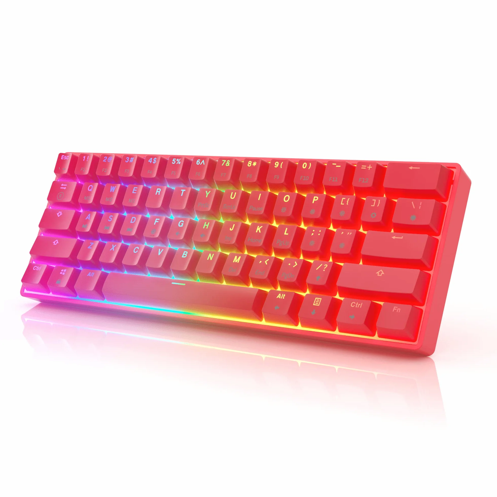 GK61 Mechanical Gaming Keyboard 60 Percent | 61 RGB Rainbow LED Backlit Programmable Keys | USB Wired | For Mac and Windows PC | Hotswap Gateron Optical Red Switches | Red