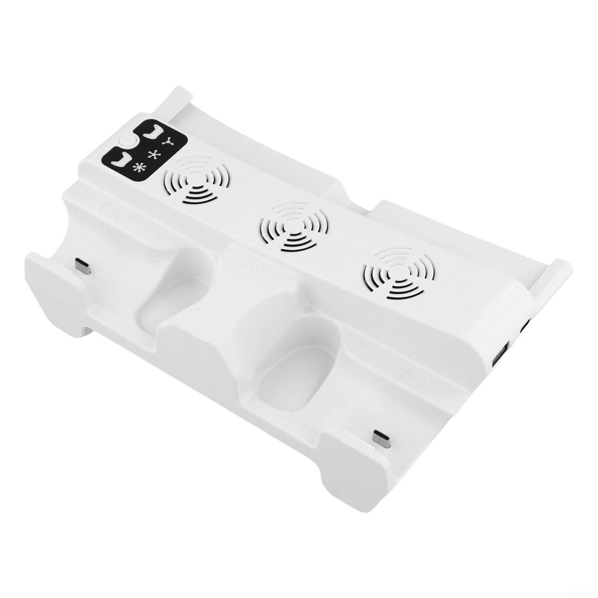 DAZZLEEX Base di raffreddamento orizzontale per PlayStation 5 Pro/Slim Dual Charger Dock con ventola di raffreddamento a 3 velocità Luci di stato LED Supporto salvaspazio in ABS bianco per un