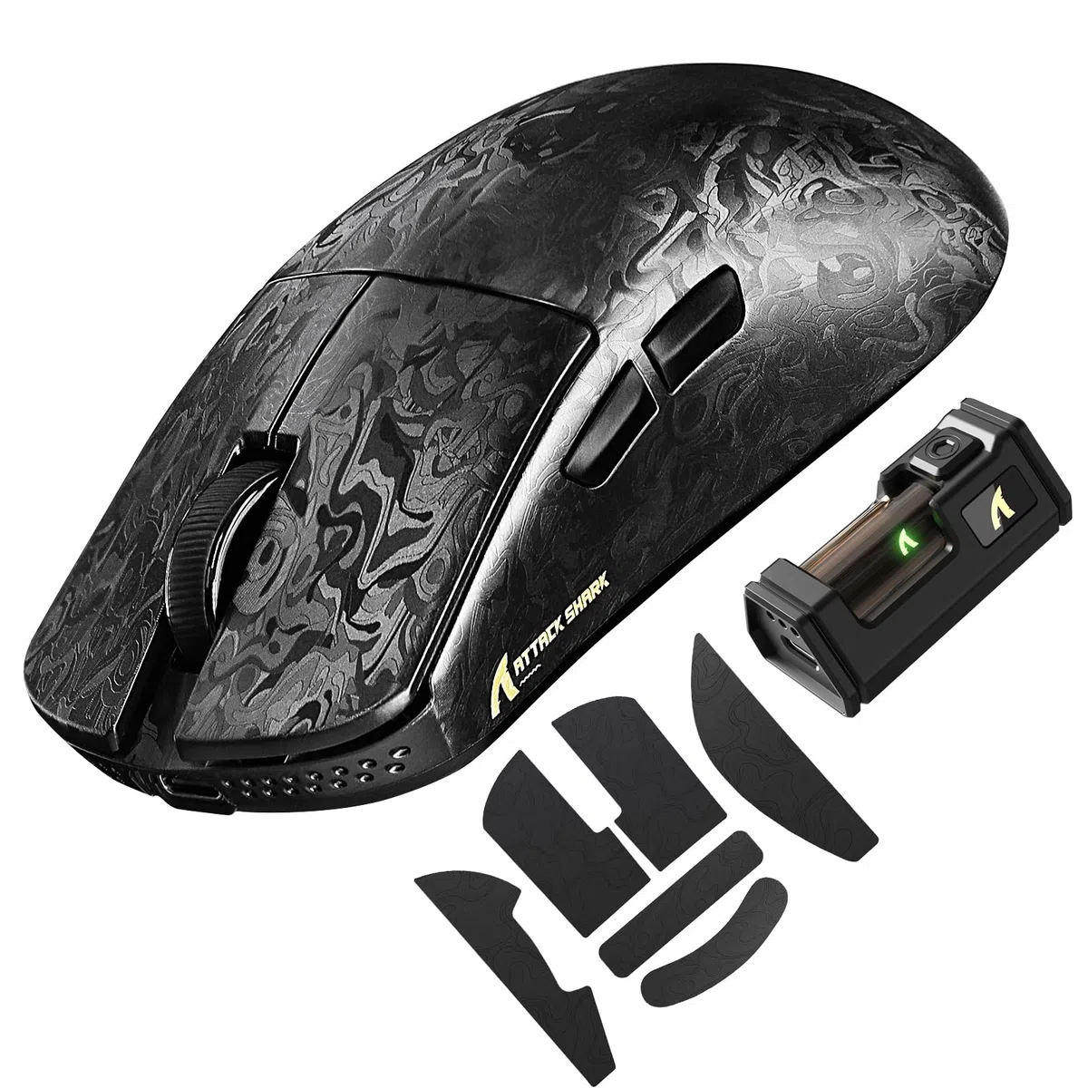 ATTACK SHARK R11 ULTRA Mouse Gaming Wireless 8000Hz in Fibra di Carbonio, 49g SUPERLIGHT, 42000 DPI, 20000 FPS, Nordic 52840, PAW3950MAX, Copristrato Ice-Feel, BT/2.4G/Cabalto, PC/Mac, Nero Forgiato