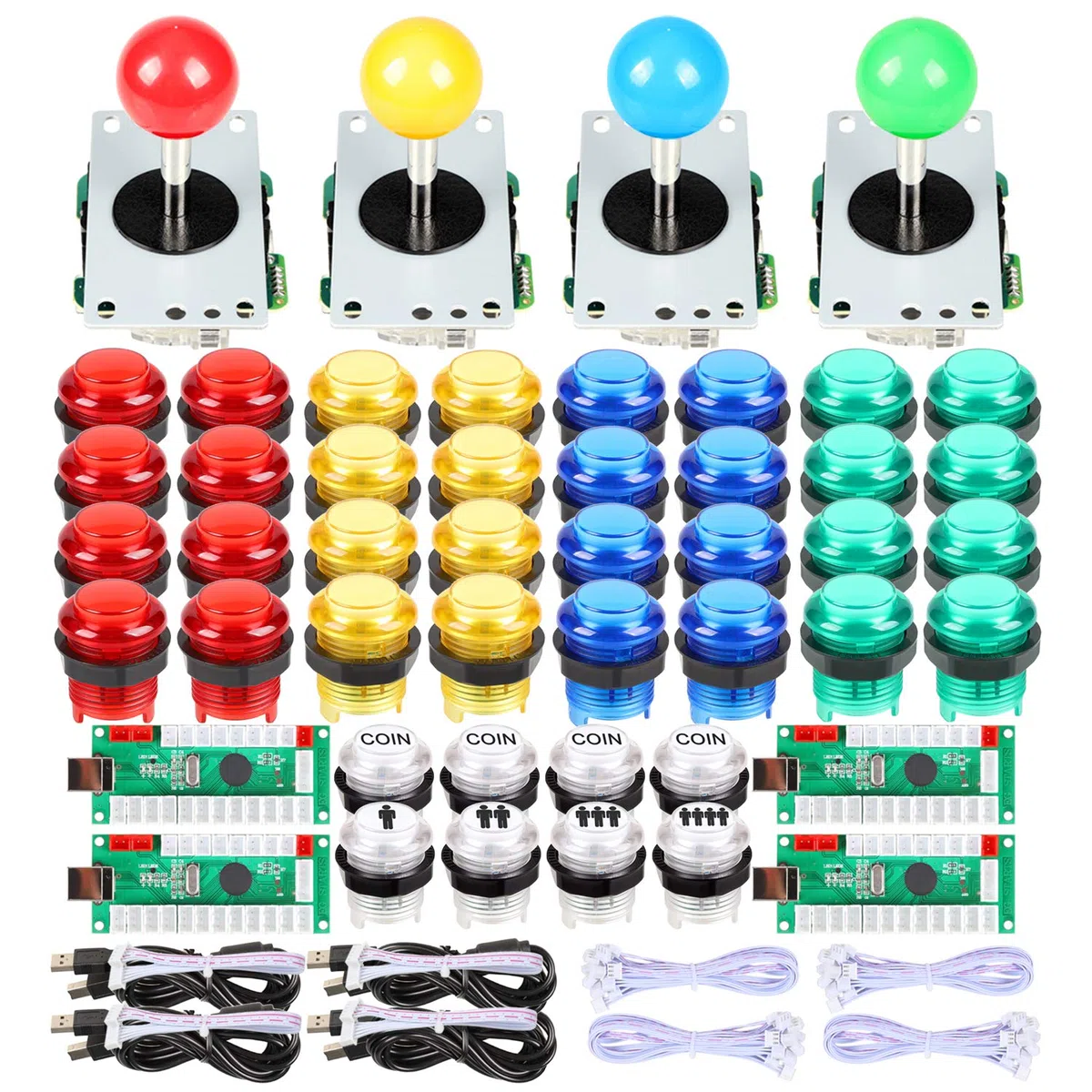 4 Player Classic fai da te Joystick Arcade Kit Parts USB Encoder per PC controlla Games + 4/8 Way Stick + 5V portato pulsanti luminosi per console per videogiochi Mame Raspberry Pi & 4 colori