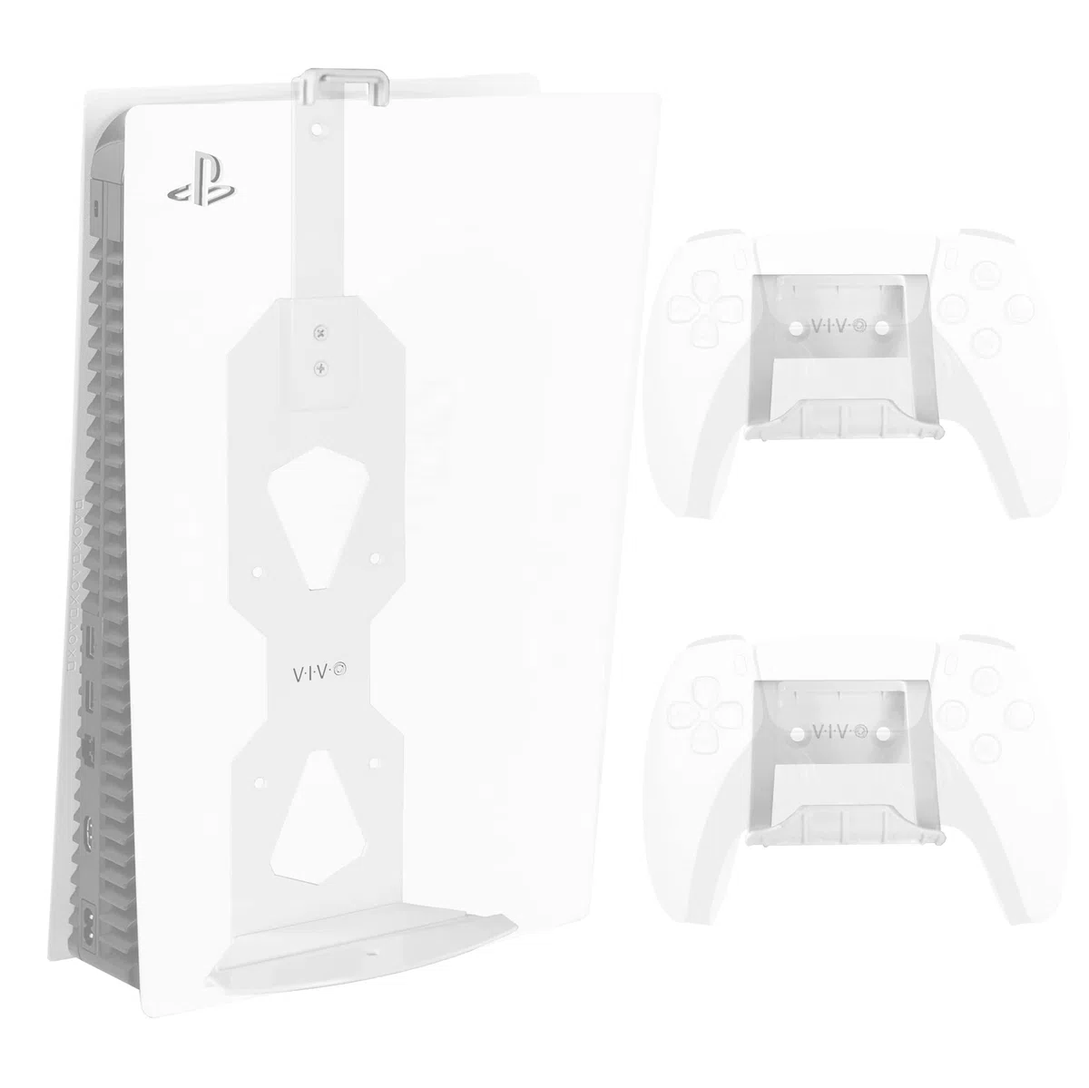 VIVO Staffa di montaggio a parete in acciaio progettata per console di gioco PS5, display verticale per Playstation 5, design aperto, 2 supporti per controller, bianco, MOUNT-PS5W