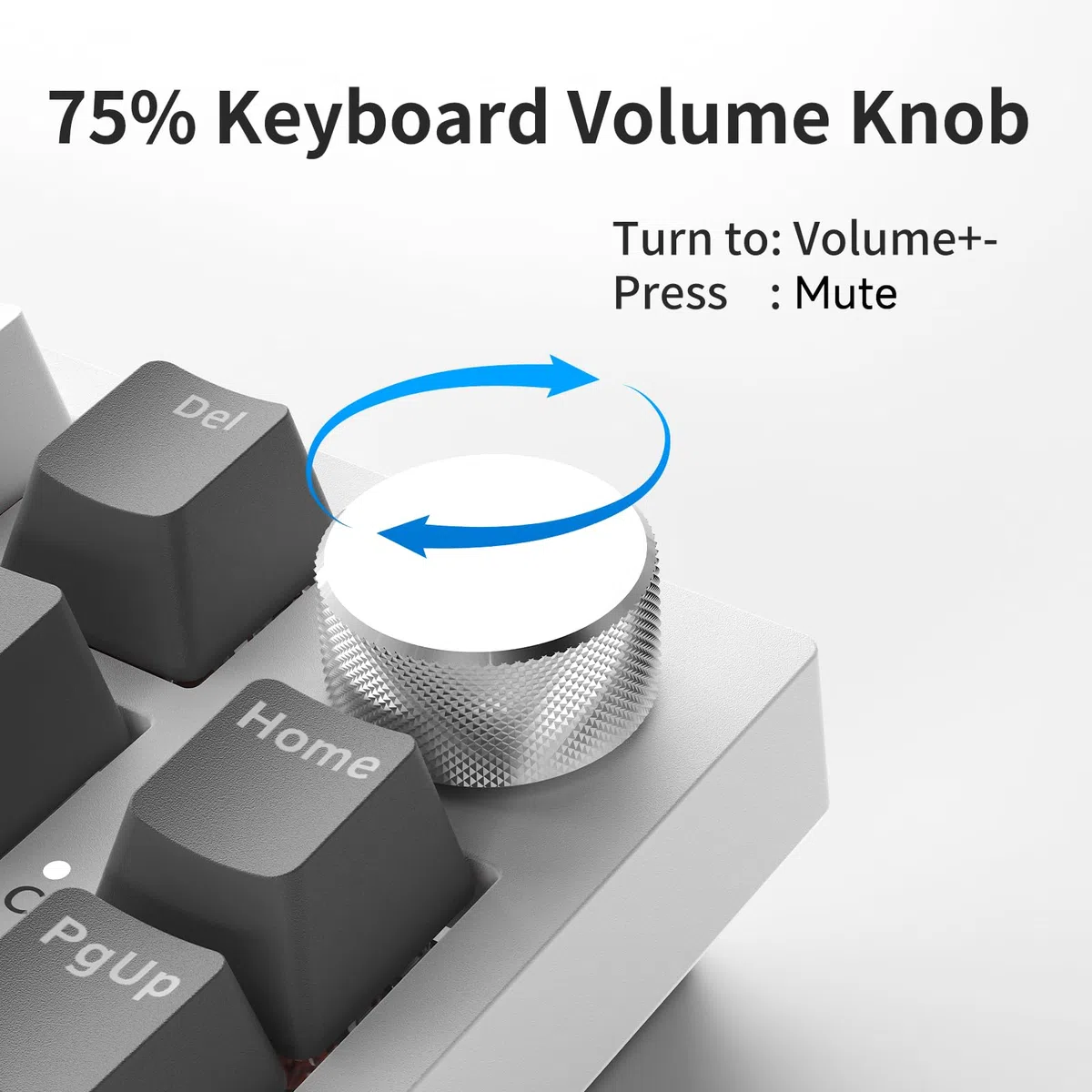 AJAZZ AK820 Mechanical Keyboard, 75% Hot Swappable Wired Keyboard with Volume Control Knob, PBT Keycaps, Five-layer Sound Insulation Pad, 82-Key Gaming Keyboard, Grey White