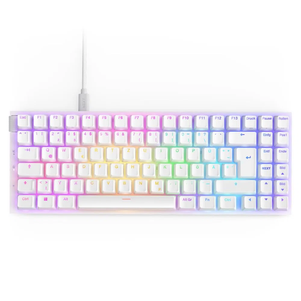NZXT Function 2 MiniTKL 2024 - Tastiera da gioco ottica Tenkeyless - RGB illuminato - Frequenza di query 8K - Commutatori opt lineari - Scatto regolabile - Hot-Swap - Bianca DE (QWERTZ)