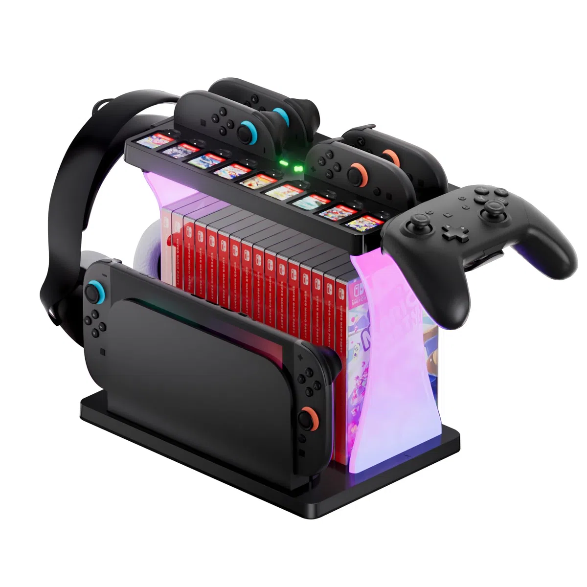 Switch 2 Storage Station, dock di ricarica per Joycon Switch2, organizer multifunzionale per Nintendo Switch 2 accessori con 16 dischi di gioco e 9 slot per carte da gioco, supporto per