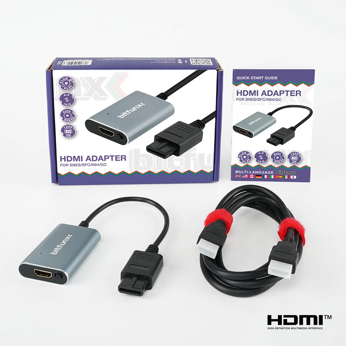 BITFUNX Adattatore HDMI N64/NGC/SFC/SNES - Supporta Auto SV e AV e switch 16:9/4:3, adattatore plug & play per videogiochi senza ritardi, adattatore HDMI per console N64/NGC/SFC/SNES