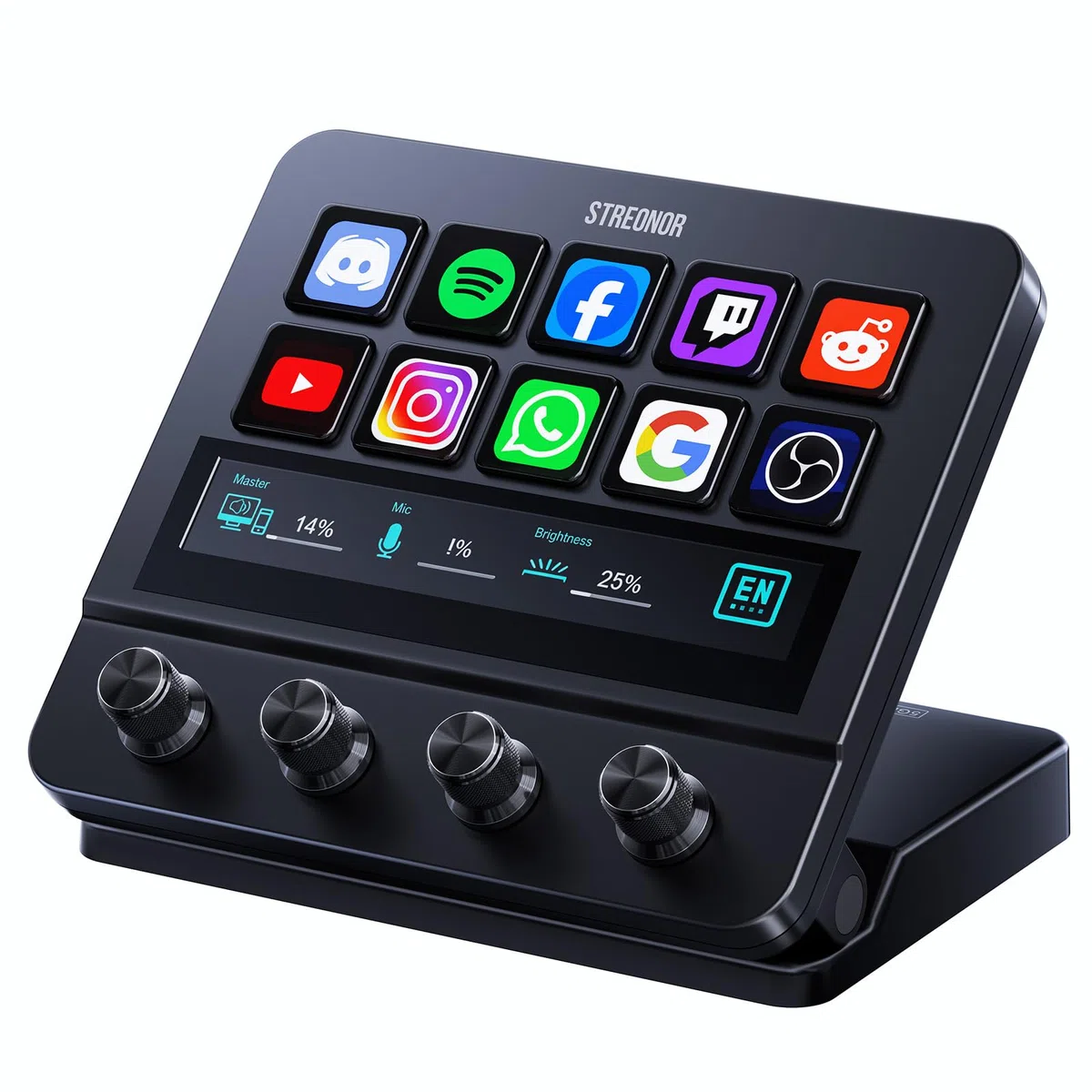 STREONOR Stream Control Deck Pro S10 con 10 tasti Touch Bar 4 manopole | Stream Controller per OBS, Twitch, Discord, ecc., ideale per streaming, editing video e gaming, compatibile Mac/Windows