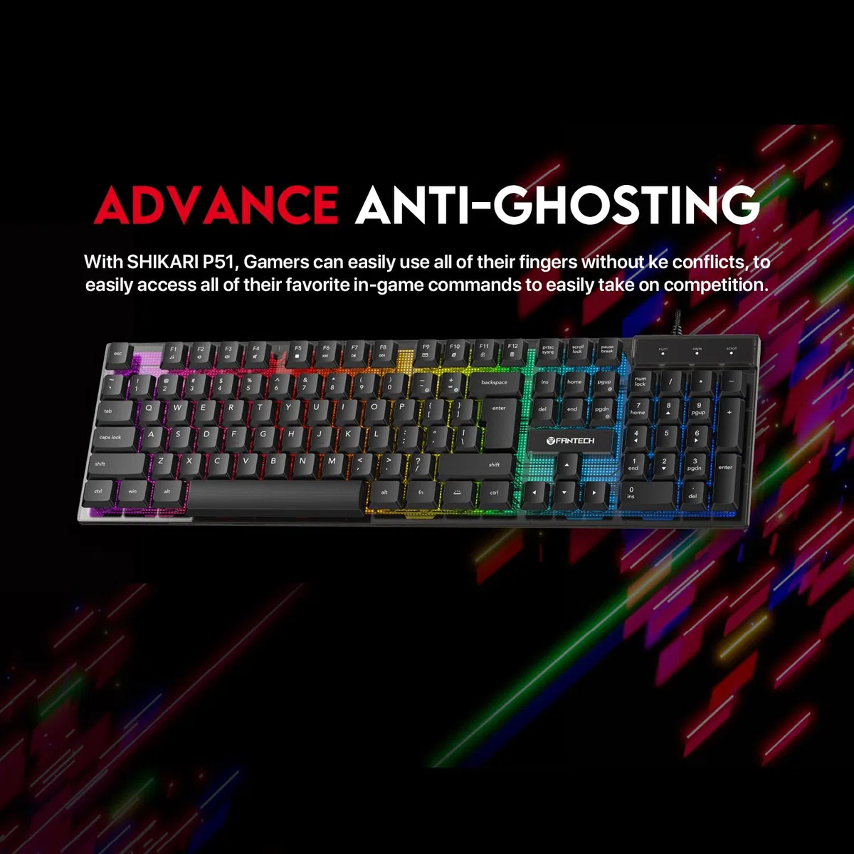 FANTECH P51S - Tastiera da gioco e mouse combinata, cuffie e supporto, tappetino per mouse cablato RGB Rainbow Keyboard PC per principianti Gamer Basic 5 in 1 Set da gioco
