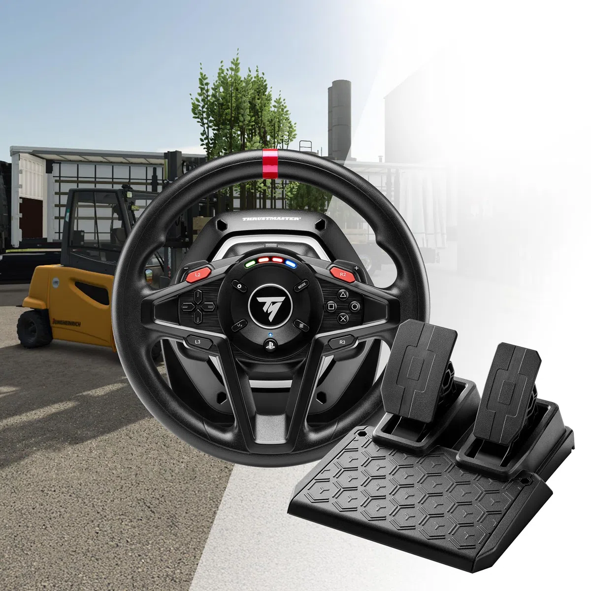 Thrustmaster T128 SimTask Farming Pack - Bundle Volante Farming - PS5 e PC | Plug & Play in Farming Simulator 25, Volante Force Feedback T128, FarmStick a 3 assi, supporto volante, pedaliera T2PM