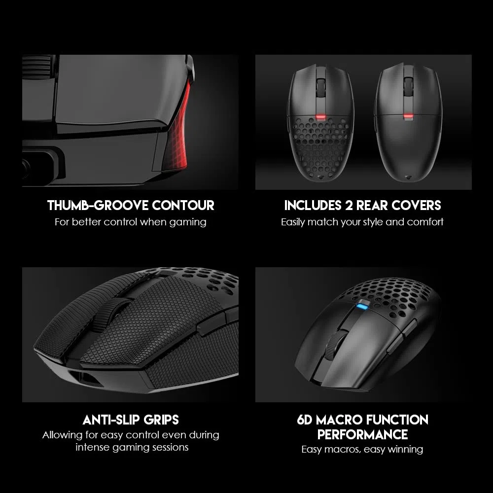 Fantech ARIA XD7 Mouse da gioco wireless - Pixart 3395 Sensore da gioco 26000 DPI, interruttori KAILH GM8.0, super leggero 59 grammi e forma di uovo ambidestro, connettività a 3 modalità, nero