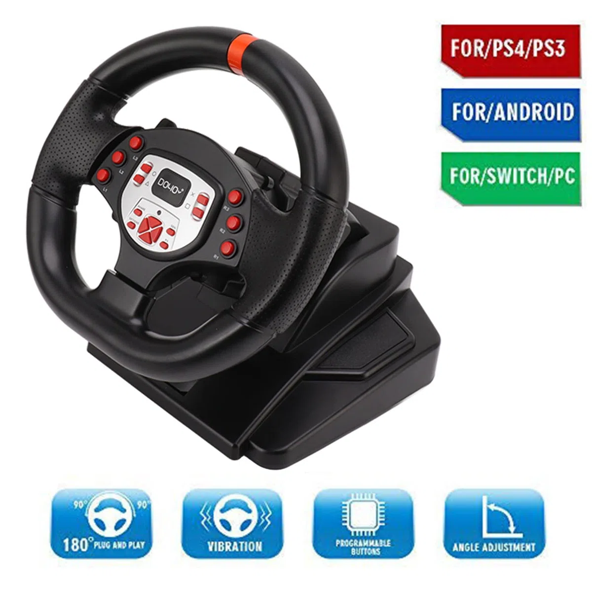 Luqeeg Volanti Corsa per Giochi, Volante per PC con Pedali, Volante da Gioco con Rotazione 180 Gradi Volante per Giochi da Corsa Accessori Videogiochi per 360 PC per per Switch