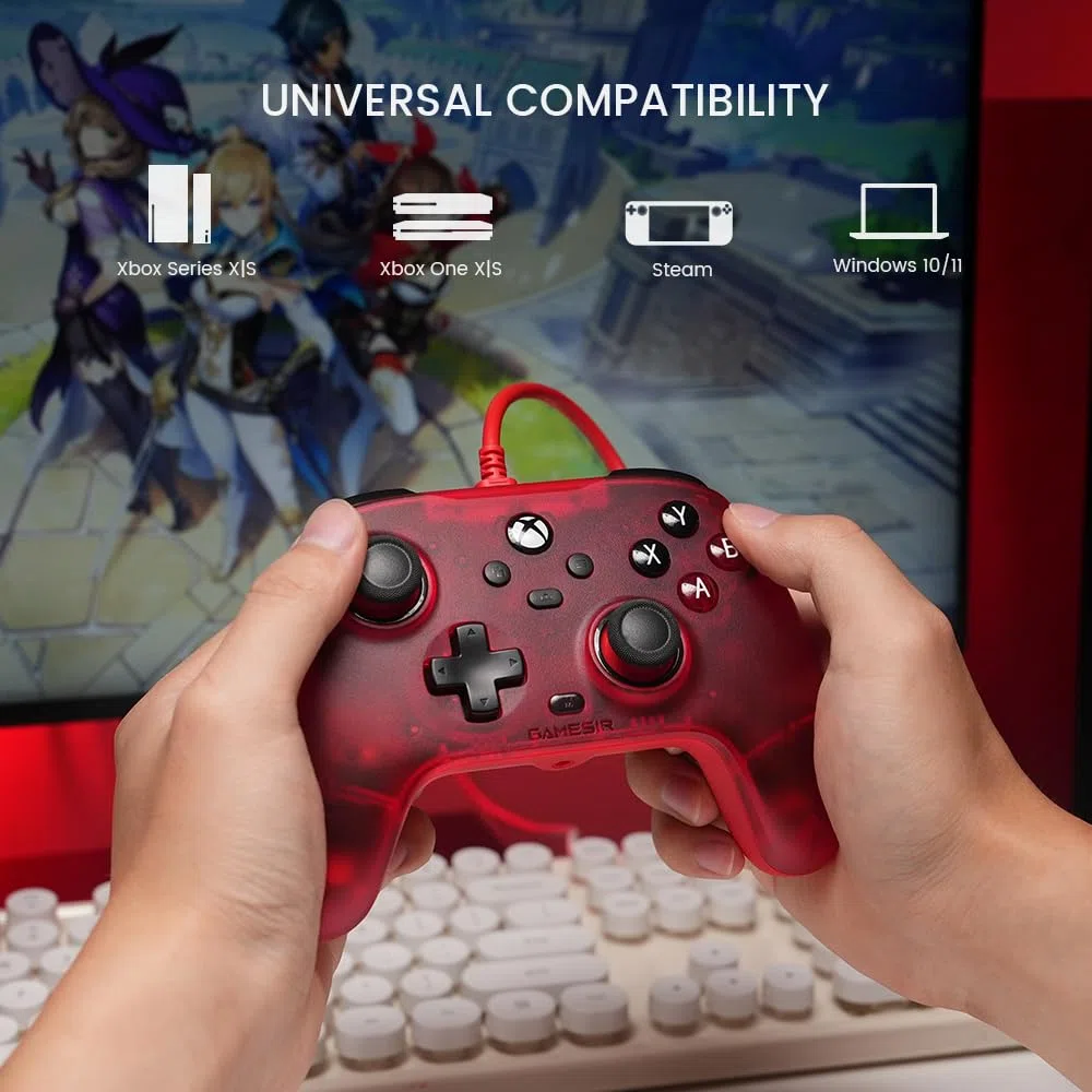 GameSir T7 Controller Xbox cablato con joystick e trigger effetto Hall, Gamepad Plug & Play per Xbox Series X|S, Xbox One, Windows, Steam (rosso)