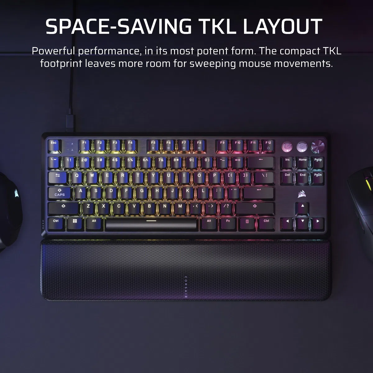 CORSAIR K70 PRO TKL RGB Tastiera da gioco magnetica e meccanica cablata – Switch CORSAIR MGX Hyperdrive pre-lubrificati, trigger rapido ad effetto Hall, 8000 Hz Hyper-Polling, QWERTY NA, nero