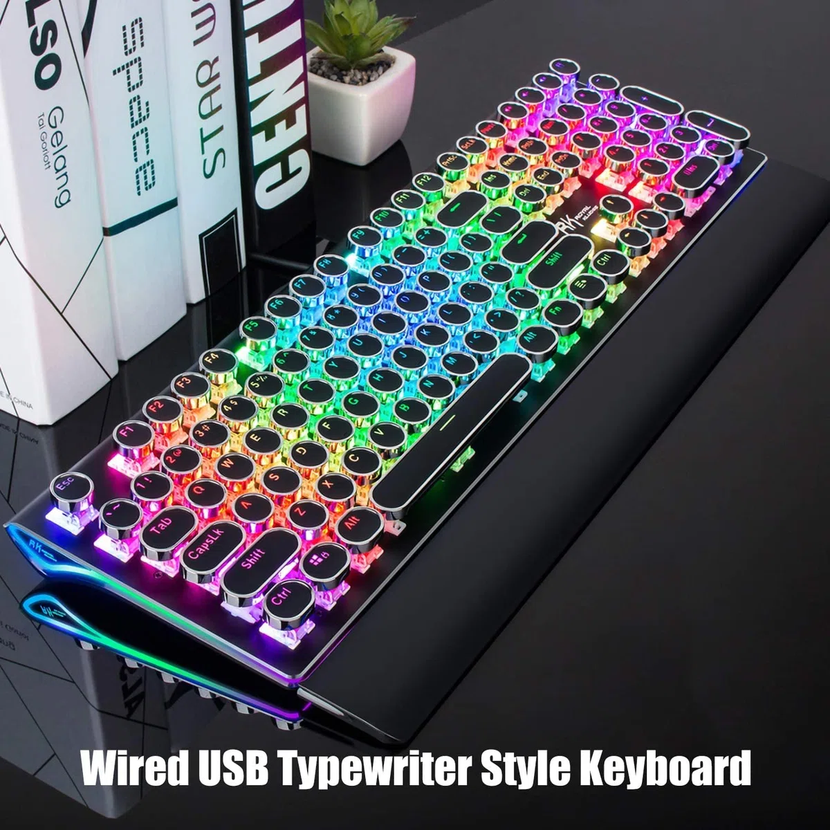 RK ROYAL KLUDGE Tastiera meccanica da gioco S108 in stile macchina da scrivere, con retroilluminazione RGB, poggiapolsi pieghevole a 108 tasti (interruttore rosso, nero)