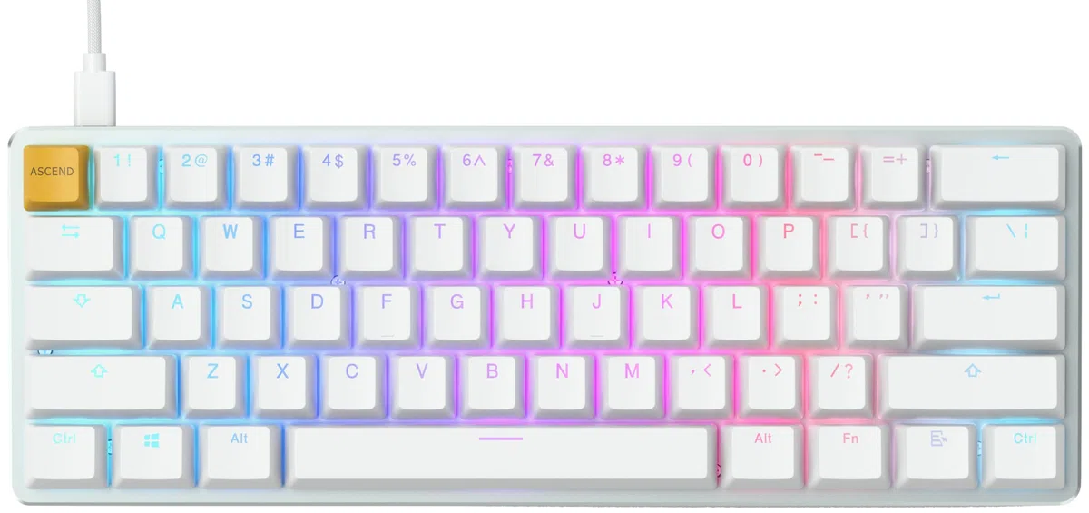 GLORIOUS Gaming GMMK Compact (60%) - Tastiera da gaming meccanica, Gateron Brown Switches (tattili), tasti a doppia iniezione, RGB, personalizzabile, tastiera 60% - Layout QWERTY americano - Bianco