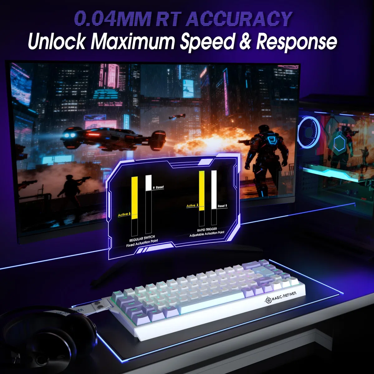 LexonElec MAGIC-REFINER X68 HE Tastiera Meccanica da Gaming Rapid Trigger 8000Hz, QWERTY Layout 60% Backlit RGB Cablata, Precisione RT di 0,04mm, Magnetic Switch, Attuazione Regolabile - Viola