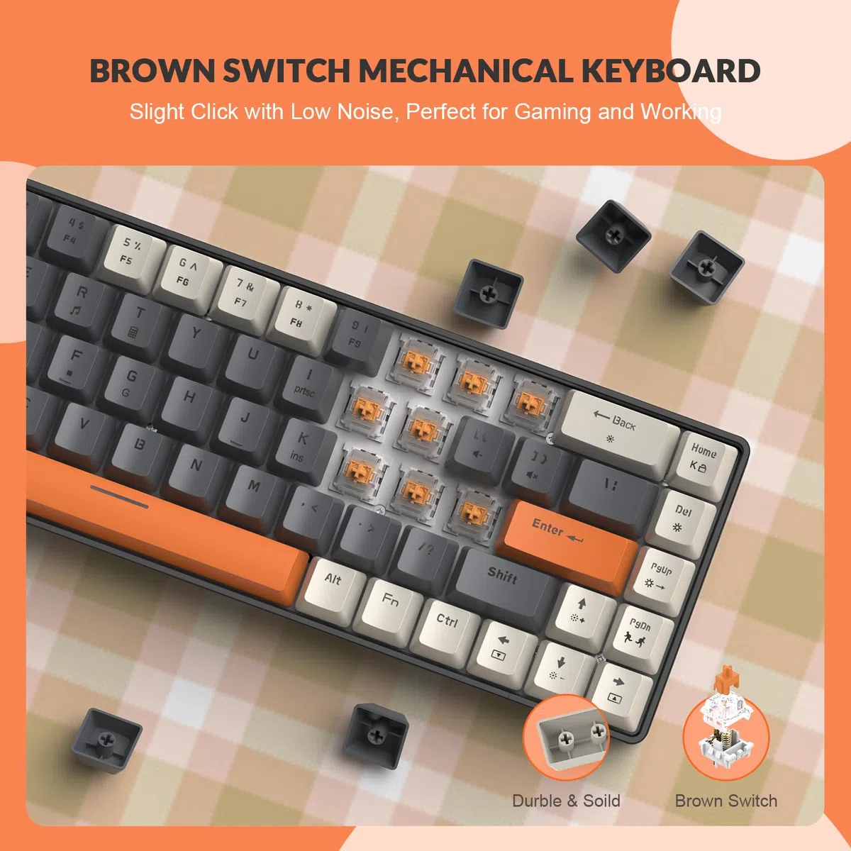 Yindiao ZIYOULANG T8 60% Tastiera da Gioco Meccanica, Layout Compatto TKL 68 Tasti, Retroilluminata a 18 RGB, Interruttori Marroni, Anti-ghosting, Cavo USB-C Spirale Pro, per PC, Mac, PS4-Milk Shake