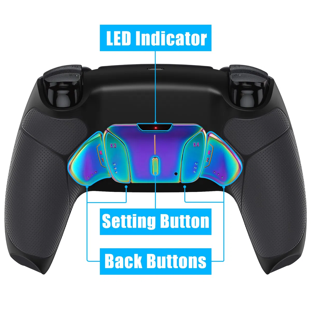 eXtremeRate Rise4 V3 Remap Kit Programmabile per ps5 Controller,Palette Metallo Back Button Paddles Tasti Aggiuntivi Cover Grip Gommato per ps5 Joystick BDM-030/040/050-Nero Blu Viola