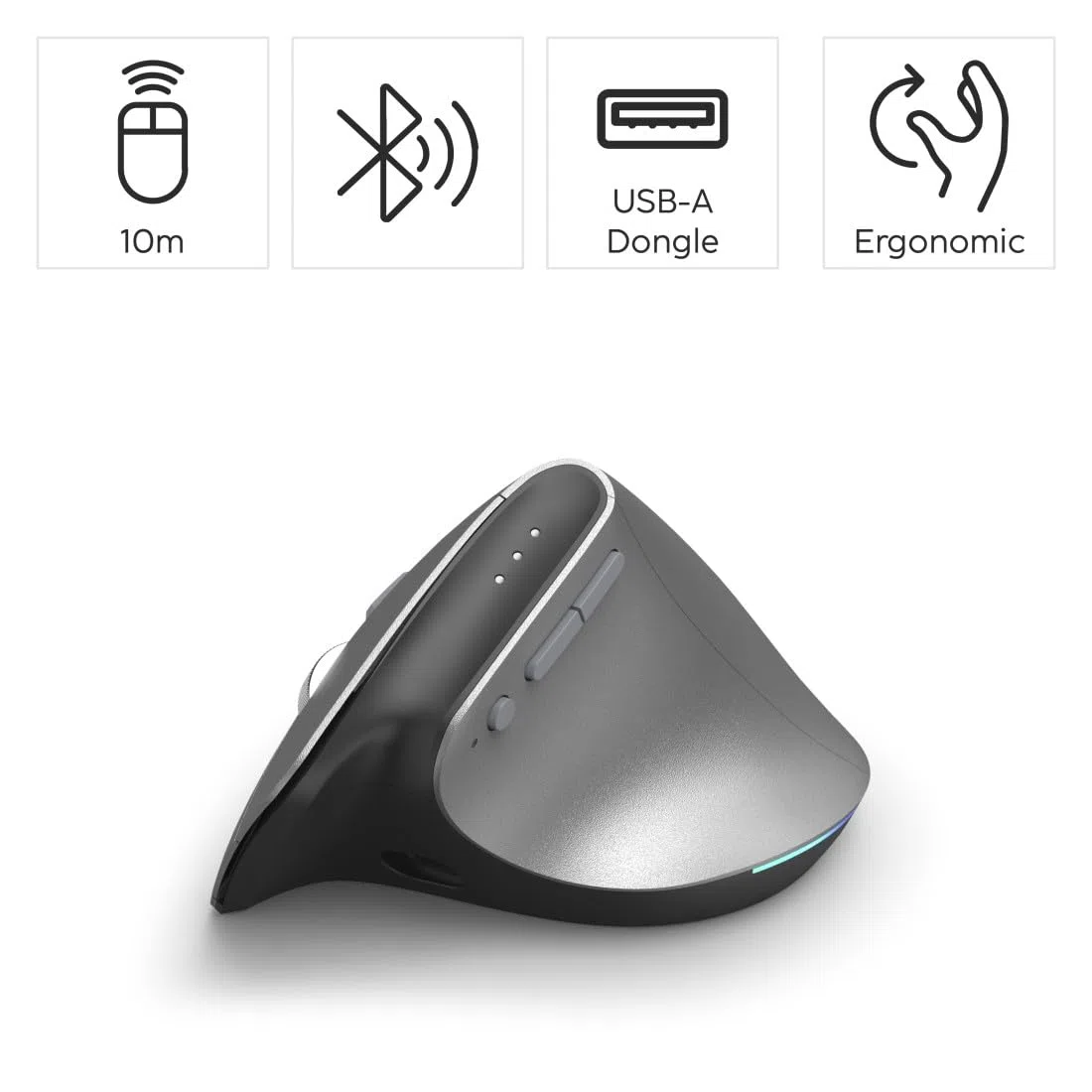Hama Mouse verticale ergonomico destro senza fili e Bluetooth 'EWM-700R' (Multi-dispositivi, Rechageable USB C, Illuminazione RGB, Sensore Blue Wave 2400 dpi, Crittografia AES-128) Grigio
