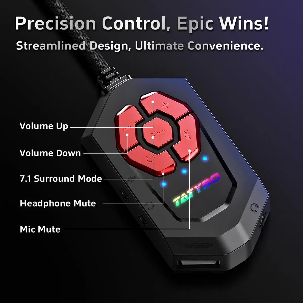 Tatybo Cuffie da gioco per PC con microfono, cuffie USB con suono surround 7.1, cuffie cablate da 3,5 mm per PS4/PS5/Xbox, RGB
