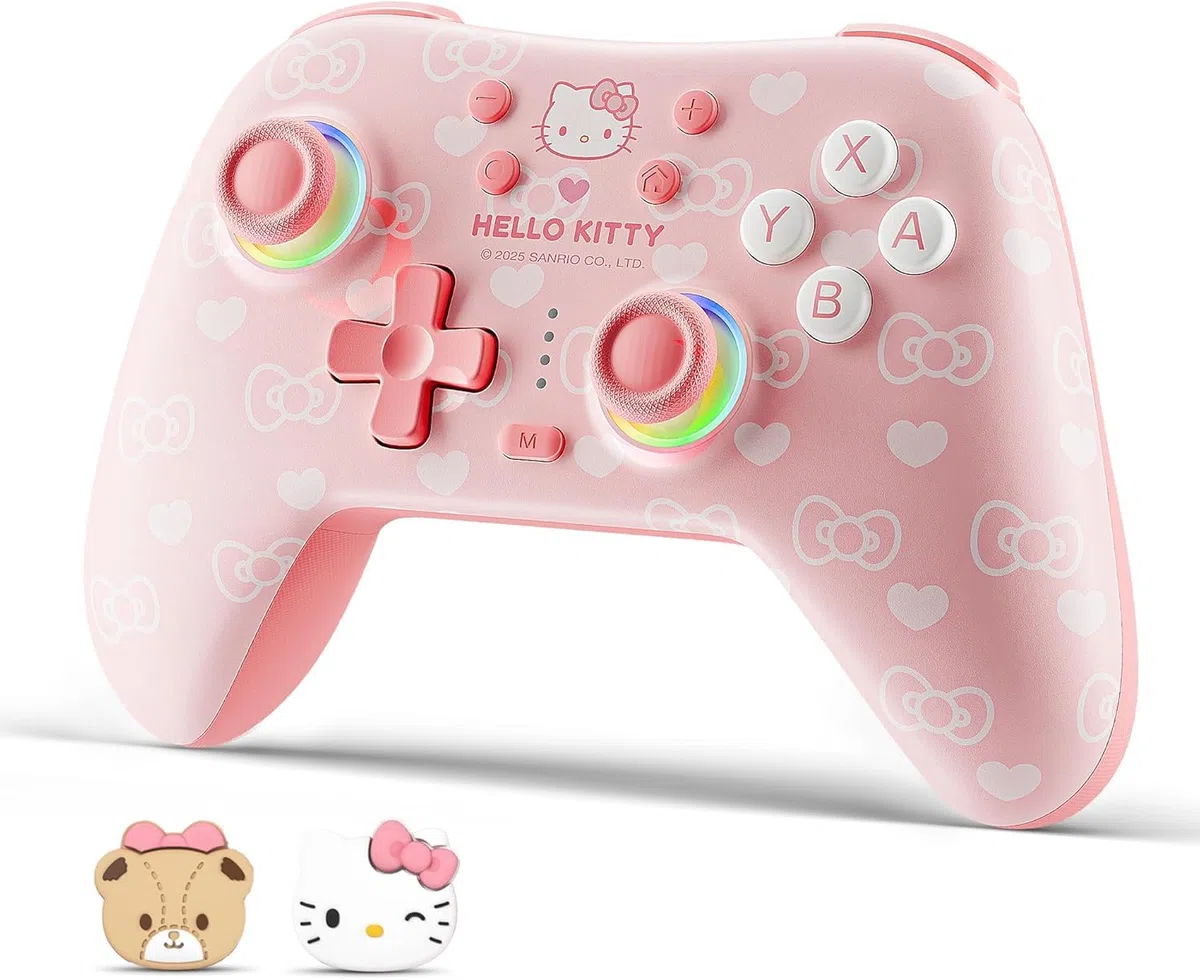 Kuitmor Controller PC Wireless– Joystick a Effetto Hall– 2.4G & Bluetooth & Cablato– Pulsanti Programmabili– 1000Hz– 1000 mAh– Turbo/Vibrazione/RGB Regolabili– per PC/Switch/iOS/Android/Linux– Rosa