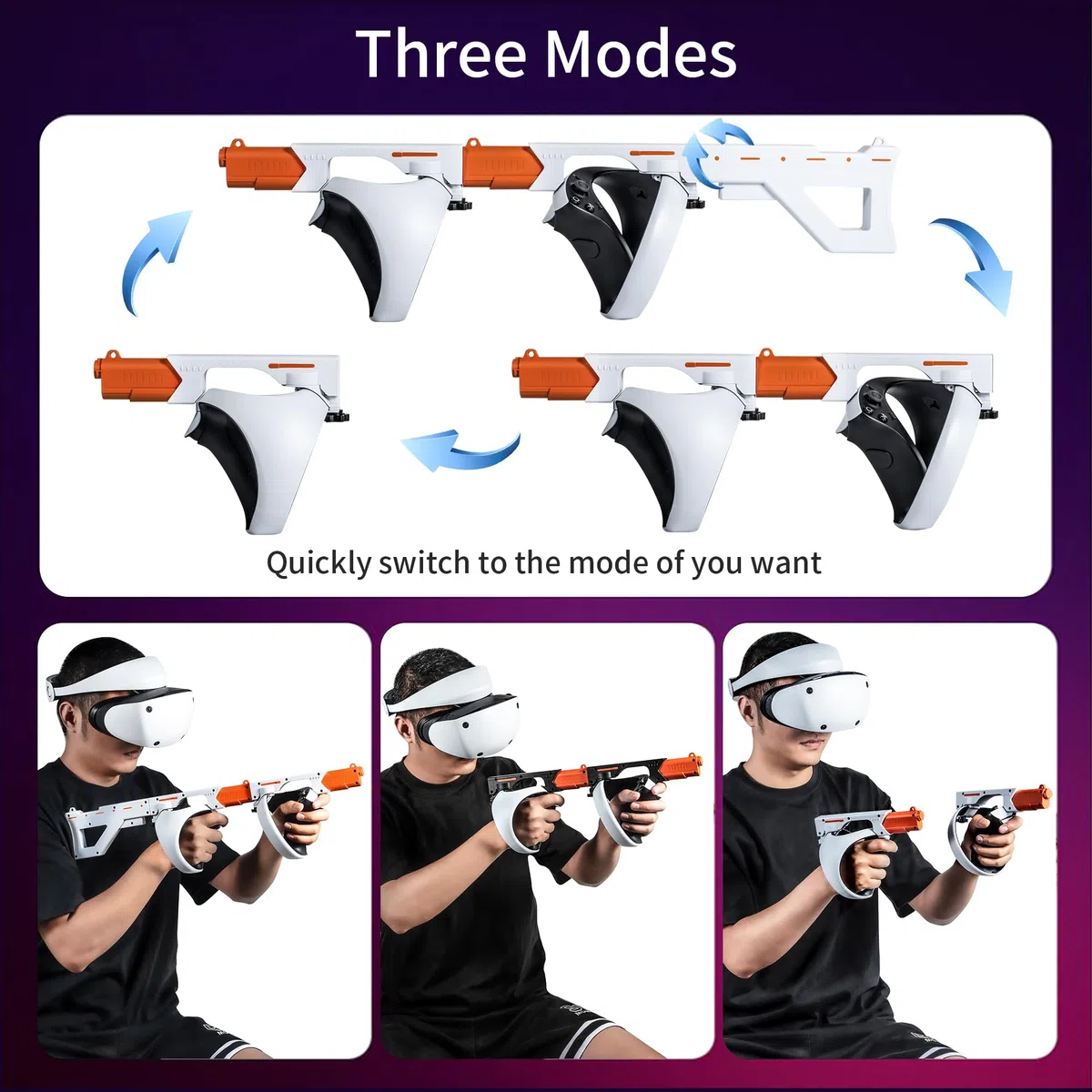 DEVASO Magnetic VR Gun Stock for PSVR2, 3-in-1 Changing VR Handle Accessories for Playstation VR2, Handle Attachment with Shoulder Straps for Enhance FPS Gaming Experience