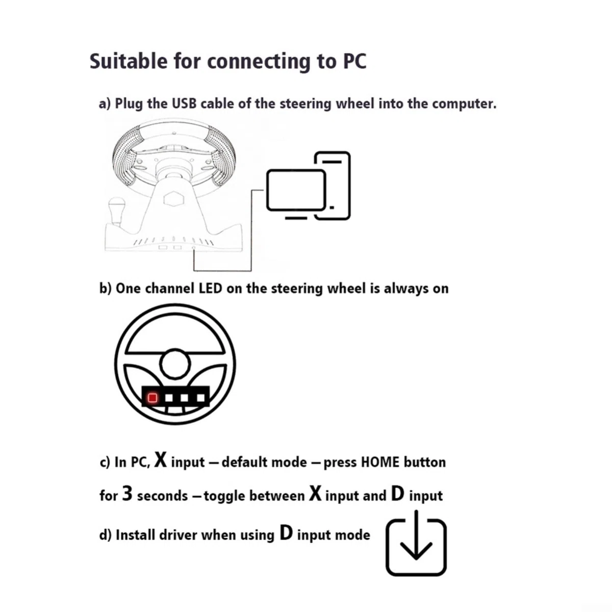 Volante e pedali da gioco USB, per Switch, per Xbox One/360, per PS4, per PS3 e PC, controller ergonomico in ABS per giochi di corse sim (3 in 1)