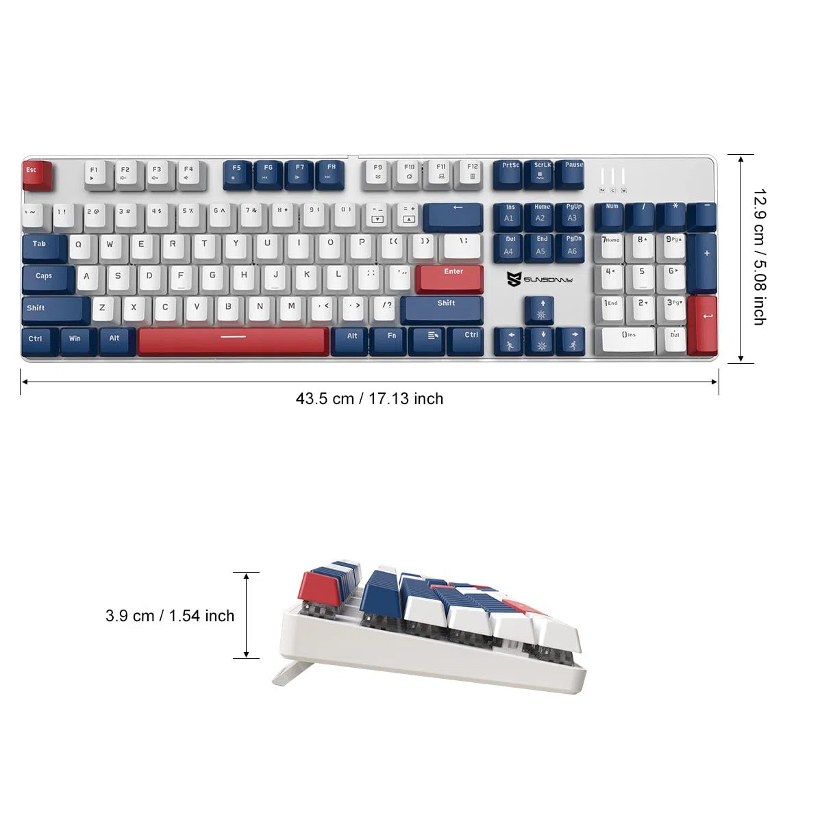Qisan Tastiera meccanica da gioco, tastiera cablata, retroilluminazione a LED bianco/blu/rosso combo 104 tasti layout americano tastiera da gioco con rimovibile,interruttore blu