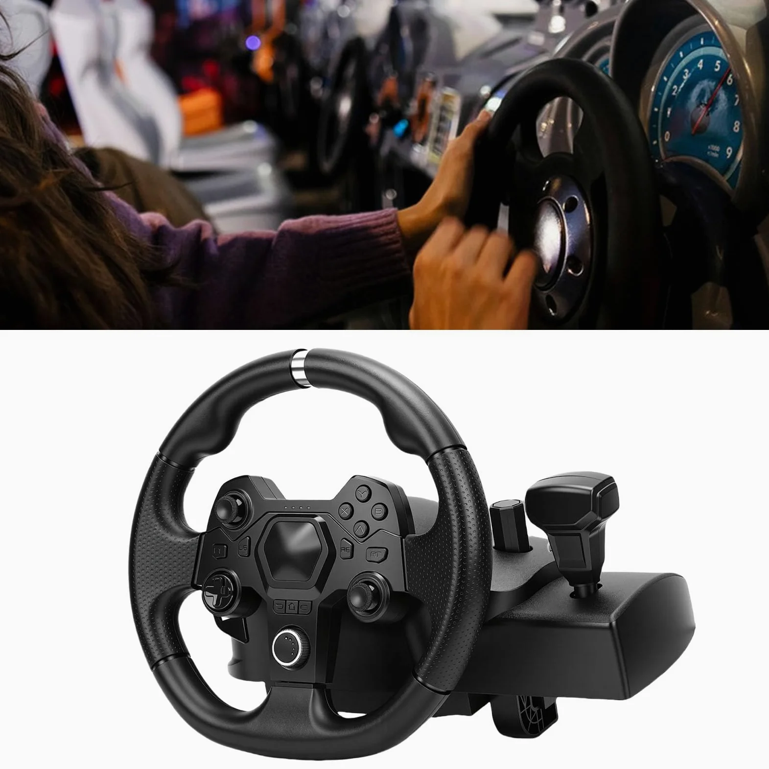 Naroote Volante da Gioco, Volante e Pedale da Corsa Driving Force da 11 Pollici, Dinamico Regolabile con Controlli del Pedale Personalizzabili e Azione del Caricato a Molla, Ideale per