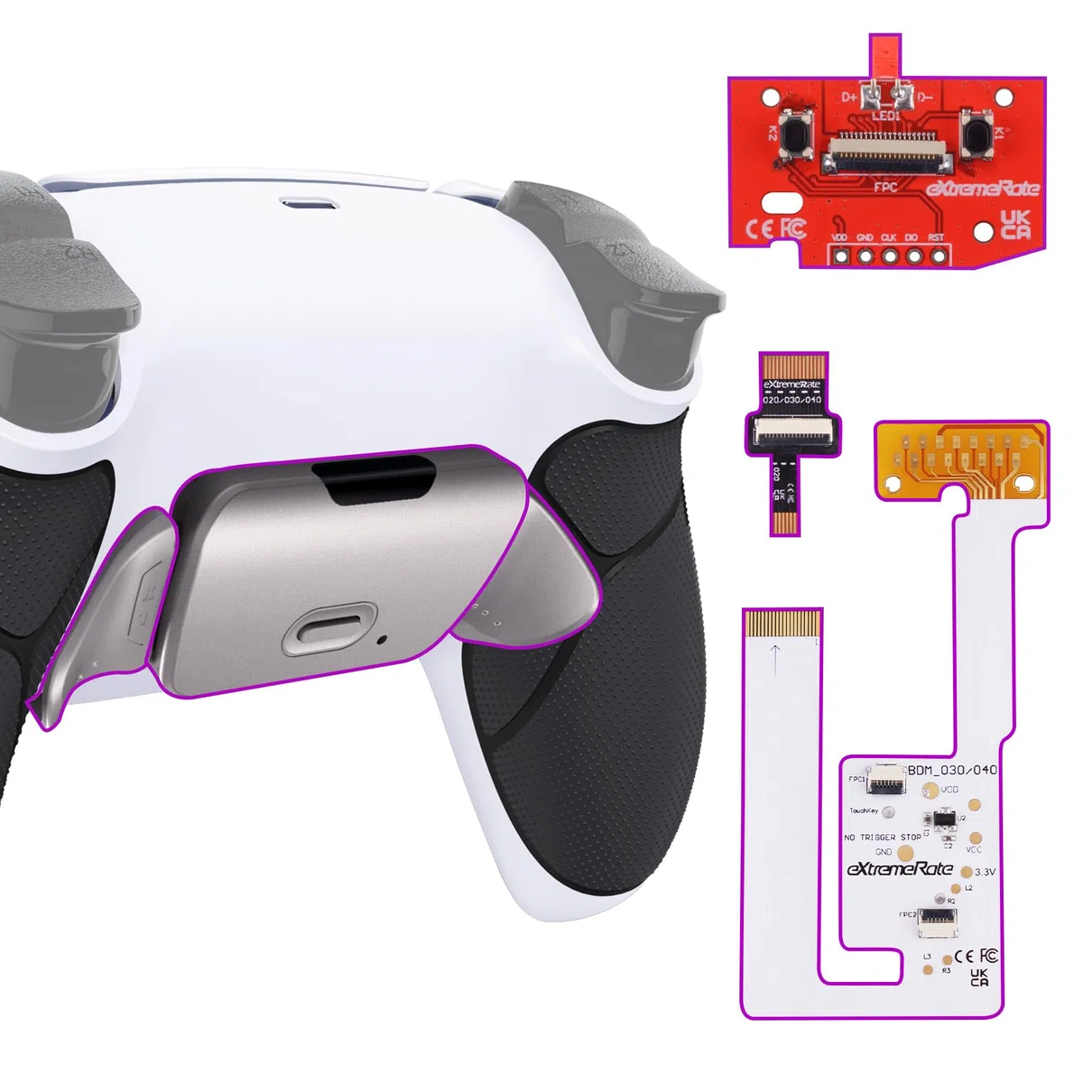 eXtremeRate Rise V3 Remap Kit per ps5 Controller BDM-030/040/050,2 Palette Metallo Programmabile per ps5 Joystick,Back Button Paddles Tasti Posteriori Cover Grip Gommato,Senza Joypad,Bianco Nero