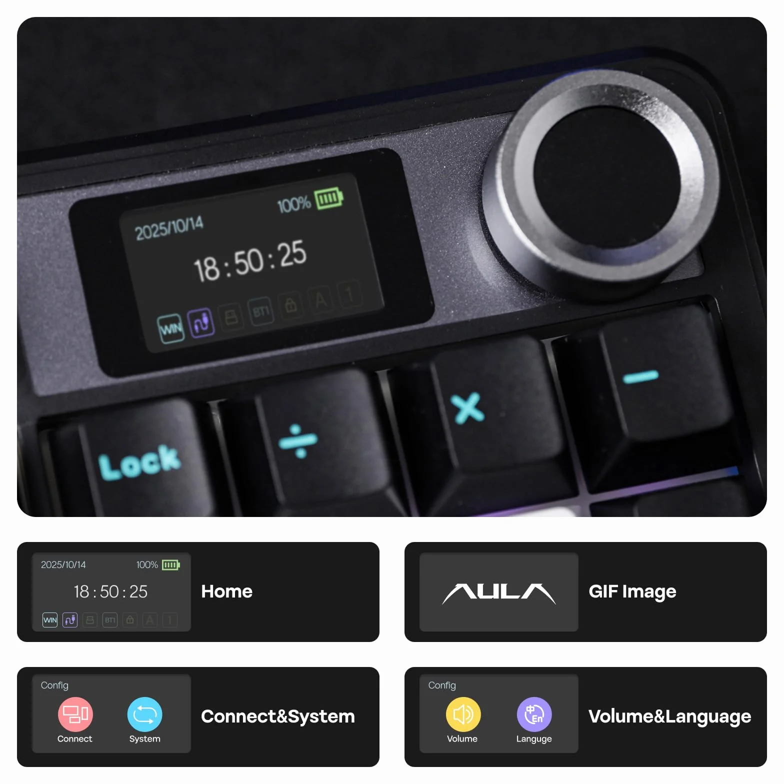 EPOMAKER X AULA F108 PRO Tastiera da Gioco Wireless con Schermo, Batteria da 8000mAh, 104 Tasti e Manopola Sostituibili a Caldo, RGB, per Mac/PC/Android, qwerty (NeroBiancoBlu, Reaper Switch)