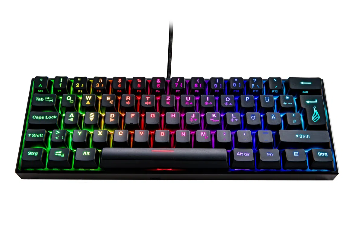 Surefire Kingpin M1 - Tastiera meccanica da gioco 60% tedesca, tastiera multimediale da gioco, piccola e mobile, tastiera RGB con illuminazione, 100% tasti anti-ghosting, layout tedesco QWERTZ