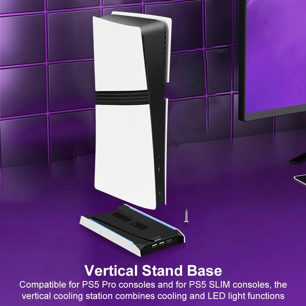 Base console di gioco RGB per PS5 Slim/Pro con ventola di raffreddamento e connettività USB Ventola di raffreddamento universale