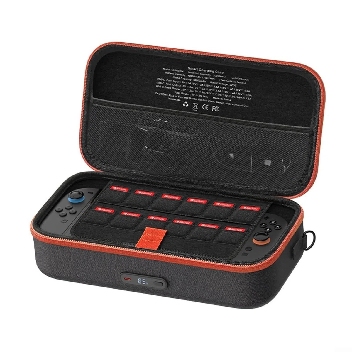 Custodia di ricarica wireless per Switch 2, borsa da 20000 mAh con ricarica rapida da 30 W, display digitale, custodia rigida da viaggio in EVA per console e accessori, nero