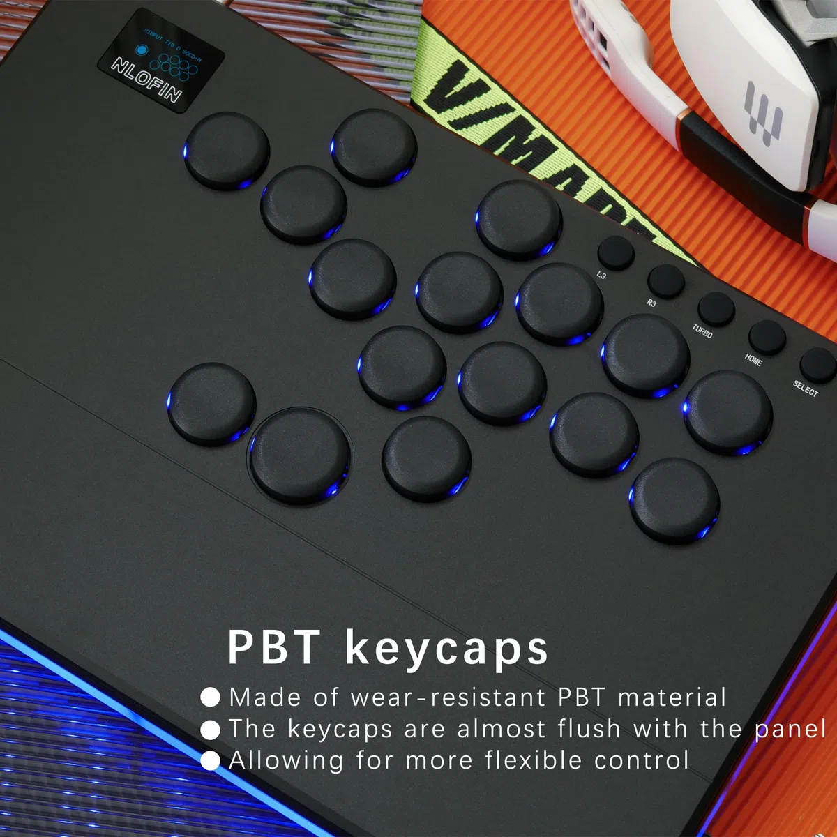 NLOFIN Leverless Arcade Stick 16Keys All-Button Leverless Controller (Nero)