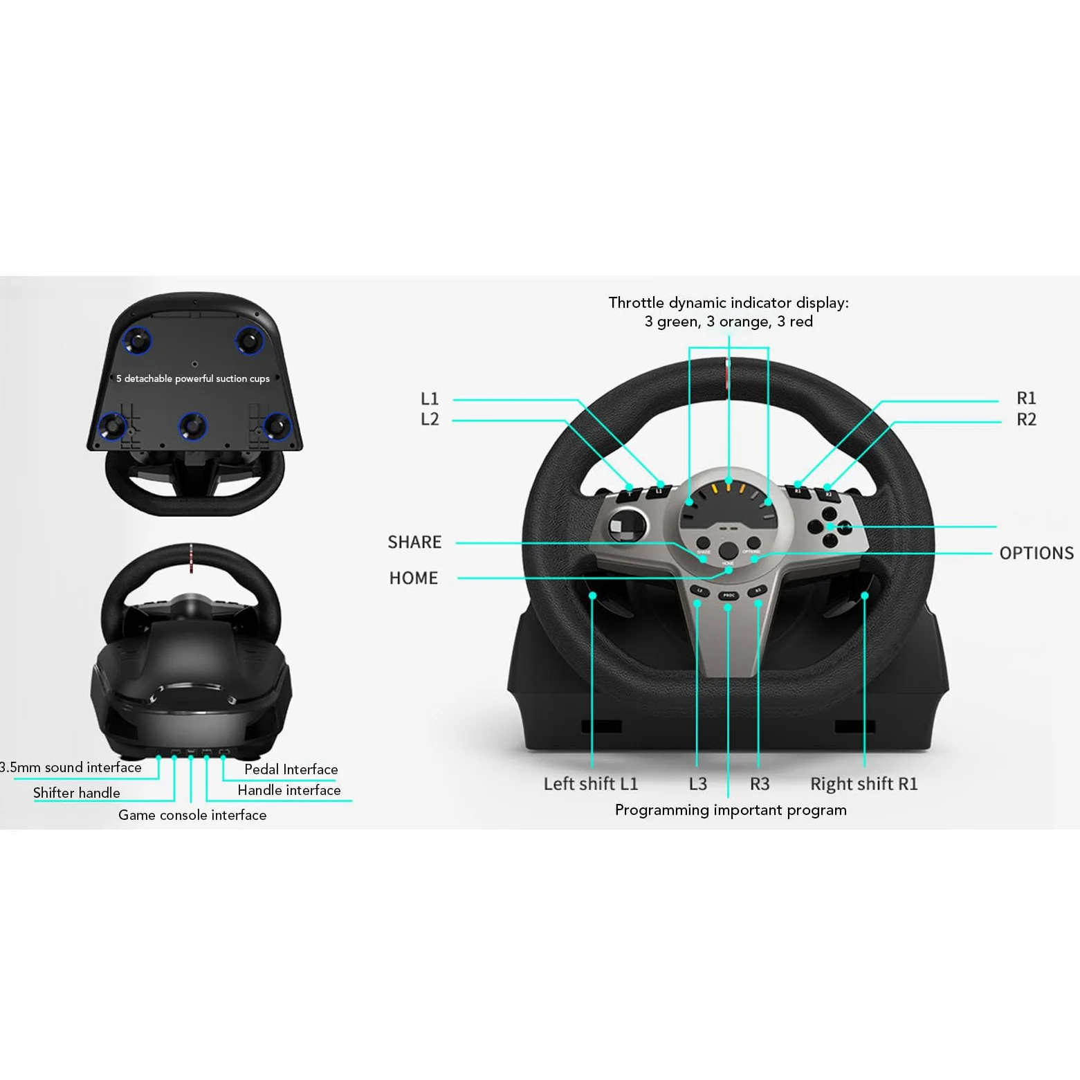 Annadue Set di Volanti da Corsa per PC Gaming per Console di Gioco, Volante da Corsa Sim per Auto per PC Girevole a 270 Gradi con Cambio a Pedali