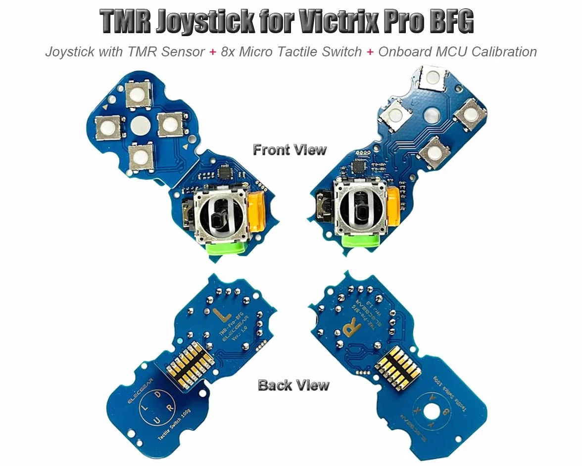 ElecGear TMR Joystick e 8x Microinterruttori Tattili Ricambio per Victrix Pro BFG Controller, Modulo PCB per Stick Sinistro e Destro con D-Pad e Tasti Funzione ABXY