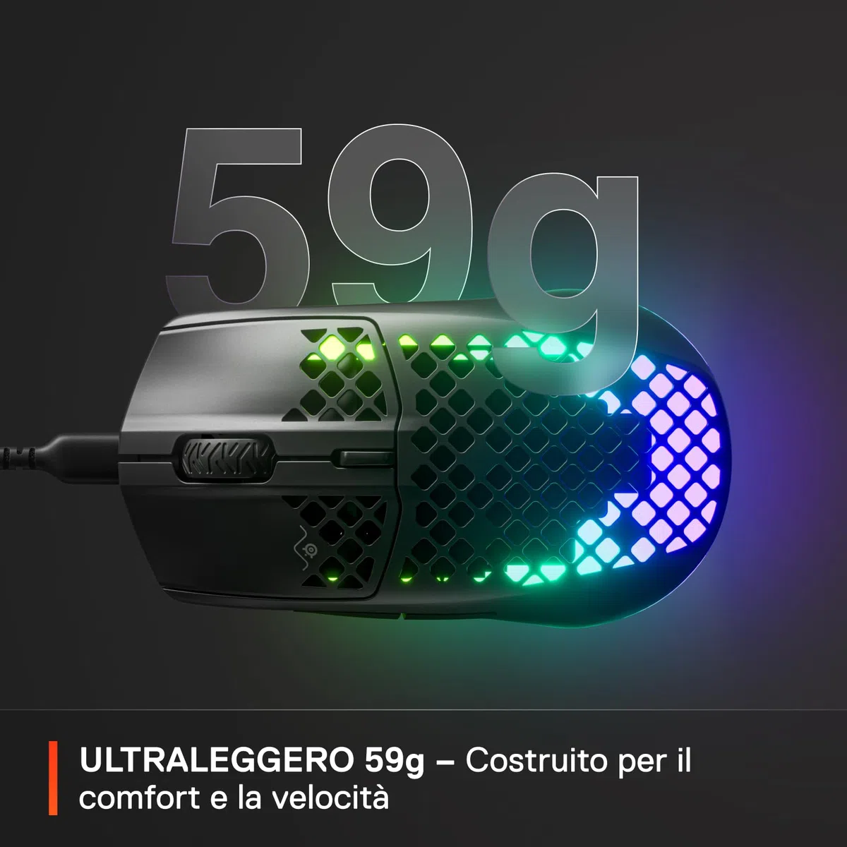 SteelSeries Aerox 3 - Mouse da gioco RGB traforato - Design ultraleggero e resistente all'acqua - Sensore ottico TrueMove Core da 8.500 DPI - Onyx