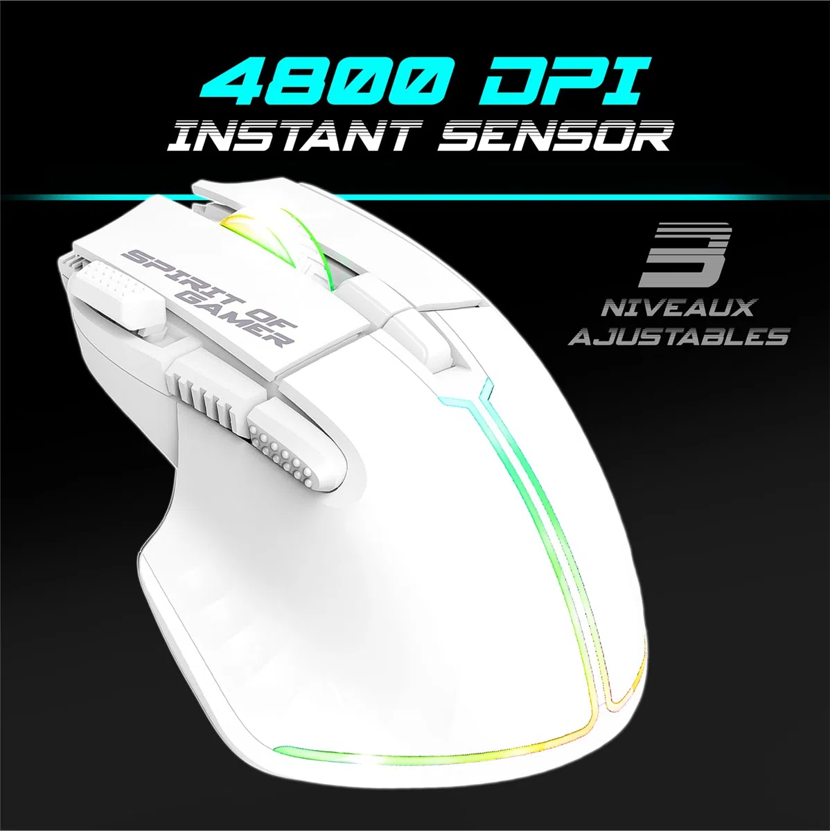 SPIRIT OF GAMER x MK600 | Pack Tastiera Mouse Wireless Bianco Ricaricabile RGB | Layout AZERTY Italiano Retroilluminato | Gaming Keyboard Semi Mecanica | Wireless Mouse 4800 DPI | PC