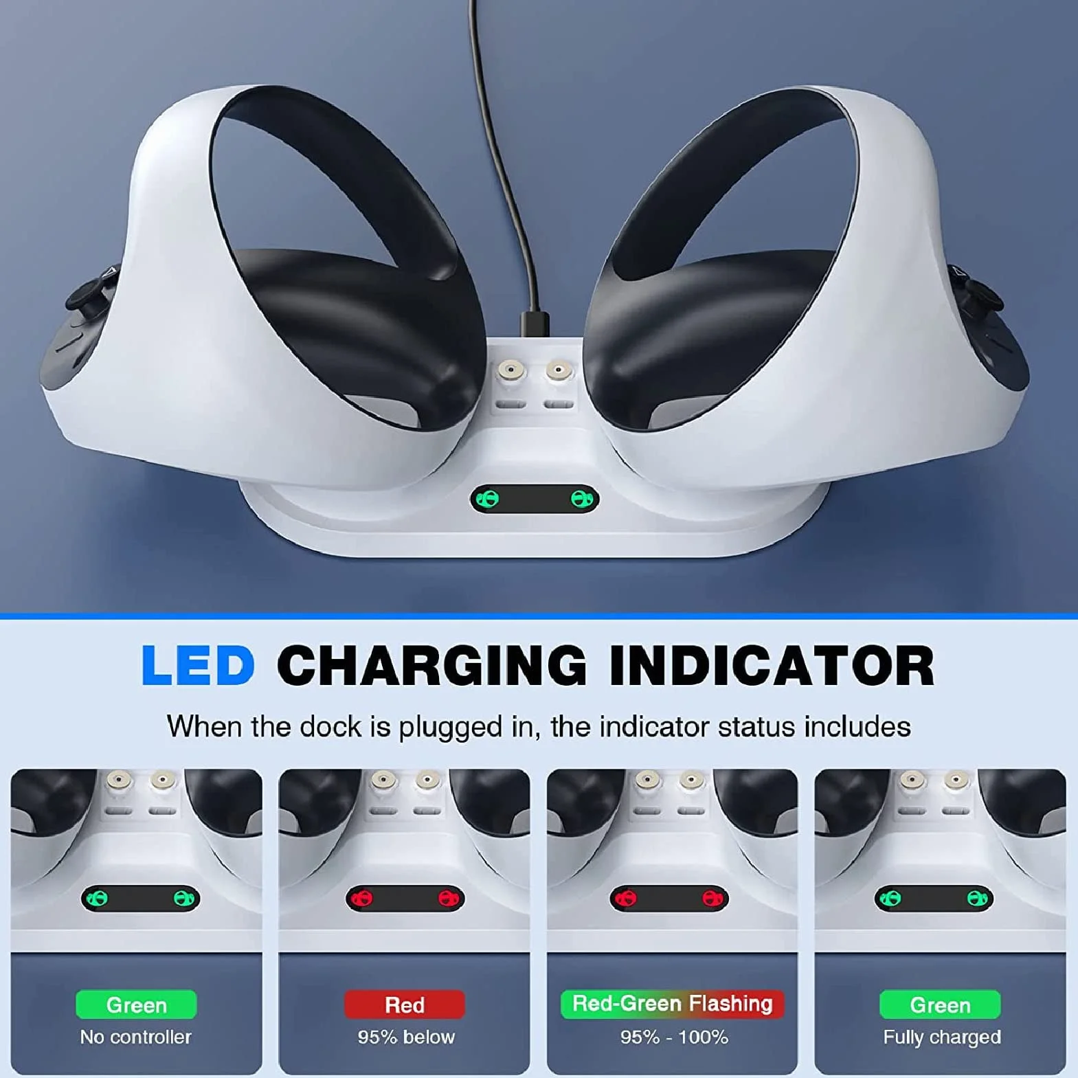 Stazione di Ricarica per Controller VR, Dock con Supporto e Doppio Caricatore Magnetico a Ricarica Rapida, Indicatore LED, per Controllori Sensore VR